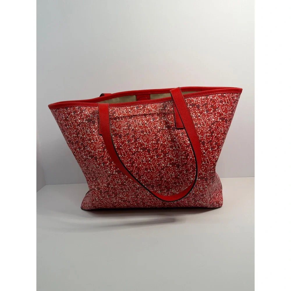Michael Kors Jet Set Floral Ditsy Saffiano Leather Tote Bag Gold Tone Logo‎